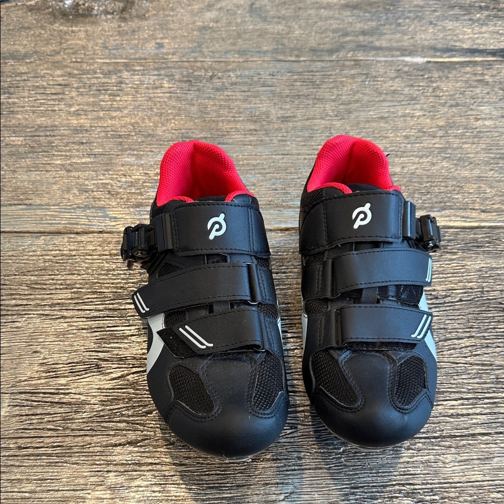 Peloton Black and Red Cycling Sneakers with Triple-Strap Closure size 40 or 6.5